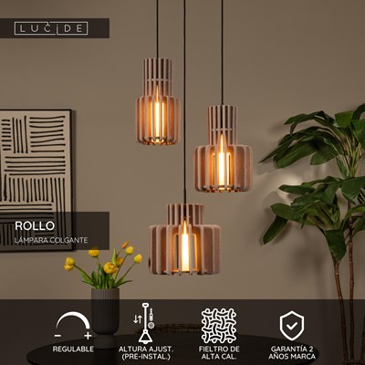 Lucide ROLLO - Lámpara colgante - 3xE27 - Taupe